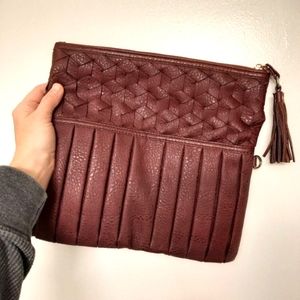 Rust Red Brown Faux Leather Convertible Clutch Handbag Purse